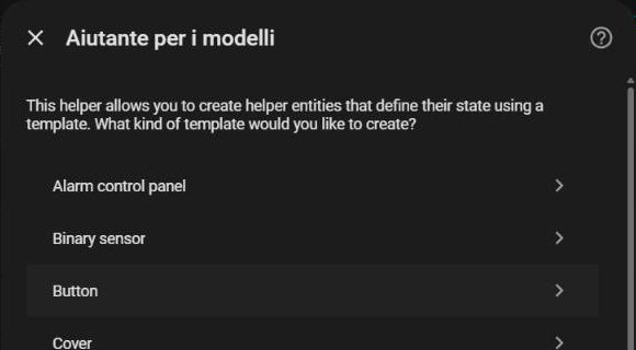 Finestra Aiutante per i modelli con l'elenco dei tipi e la voce Binary sensor