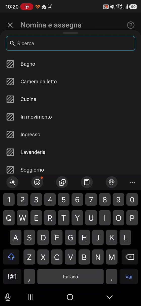 Elenco delle aree di Home Assistant per scegliere dove sta il sensore