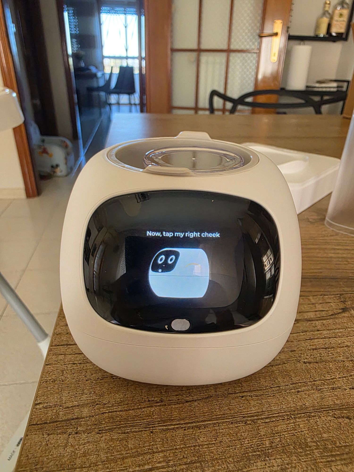 Schermo di Ivy Gen 2 durante la configurazione, con la richiesta di toccare la guancia destra