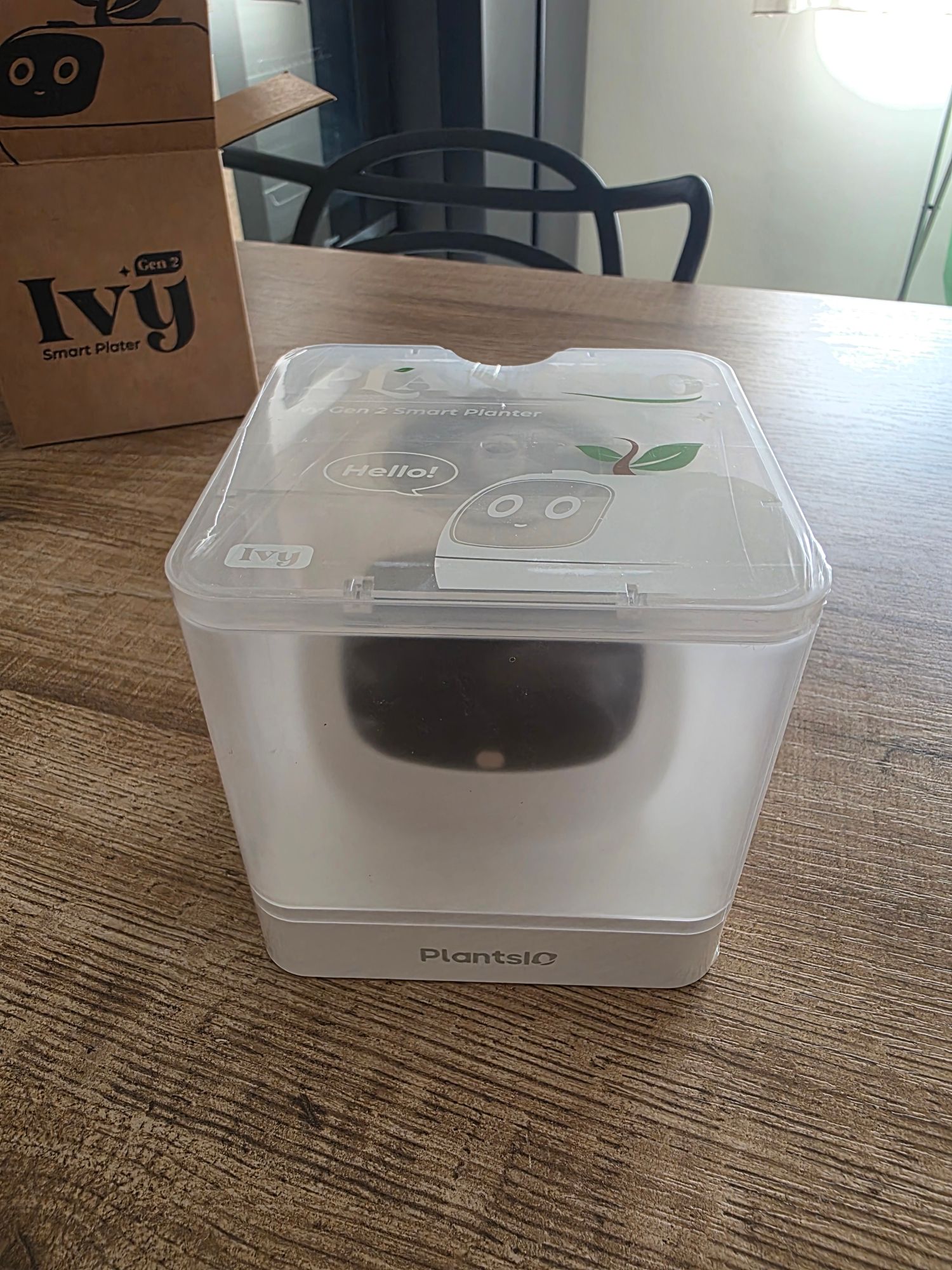 Ivy Gen 2 ancora sigillato nella confezione trasparente, con la scritta Hello sullo schermo