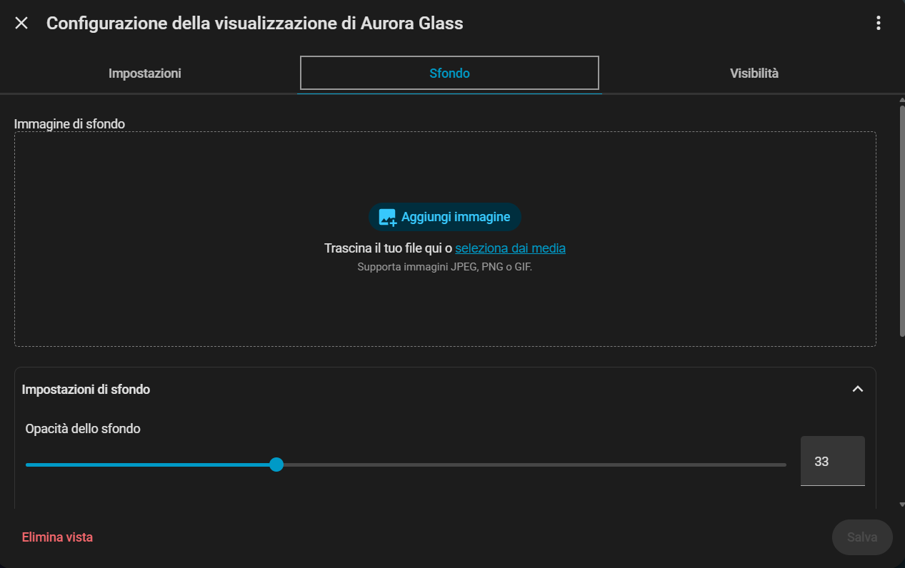 Scheda Sfondo del dialogo di configurazione della vista