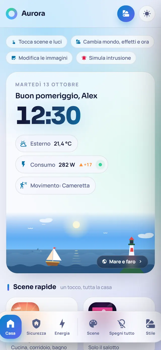 La plancia su telefono con il tema chiaro e il mondo Mare