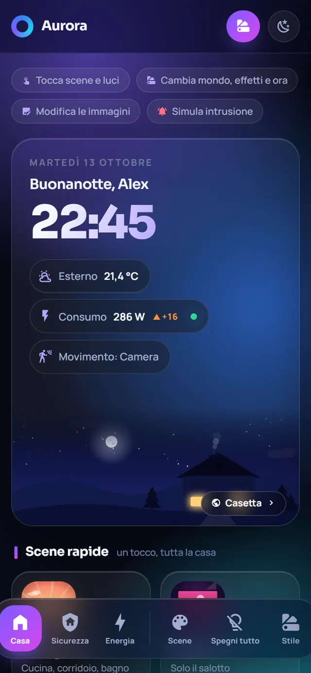 La plancia su telefono, di notte