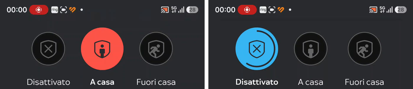 App Ring sul telefono in rete 5G senza Wi-Fi: allarme passato ad A casa e poi a Disattivato